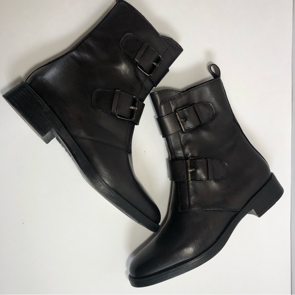 Emanuele Crasto Shoes - EMANUELE CRASTO Double Buckle Moto Boots Brown Italian Leather Women’s Size 9